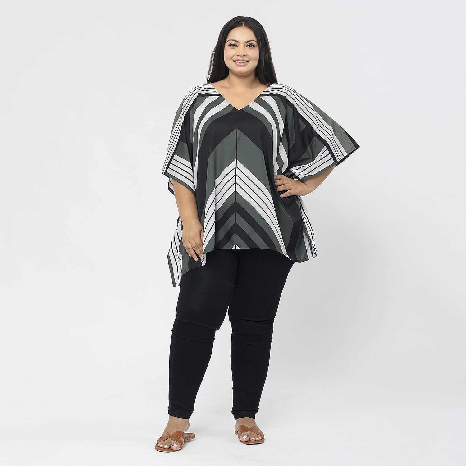 Tamsy 100% Polyester Printed Kaftan (Size S) - Pink & Off White