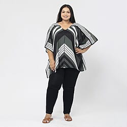 Tamsy 100% Polyester Printed Kaftan (Size S) - Pink & Off White