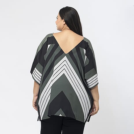 TAMSY Printed V-Neck Kaftan (Size S) - Khaki