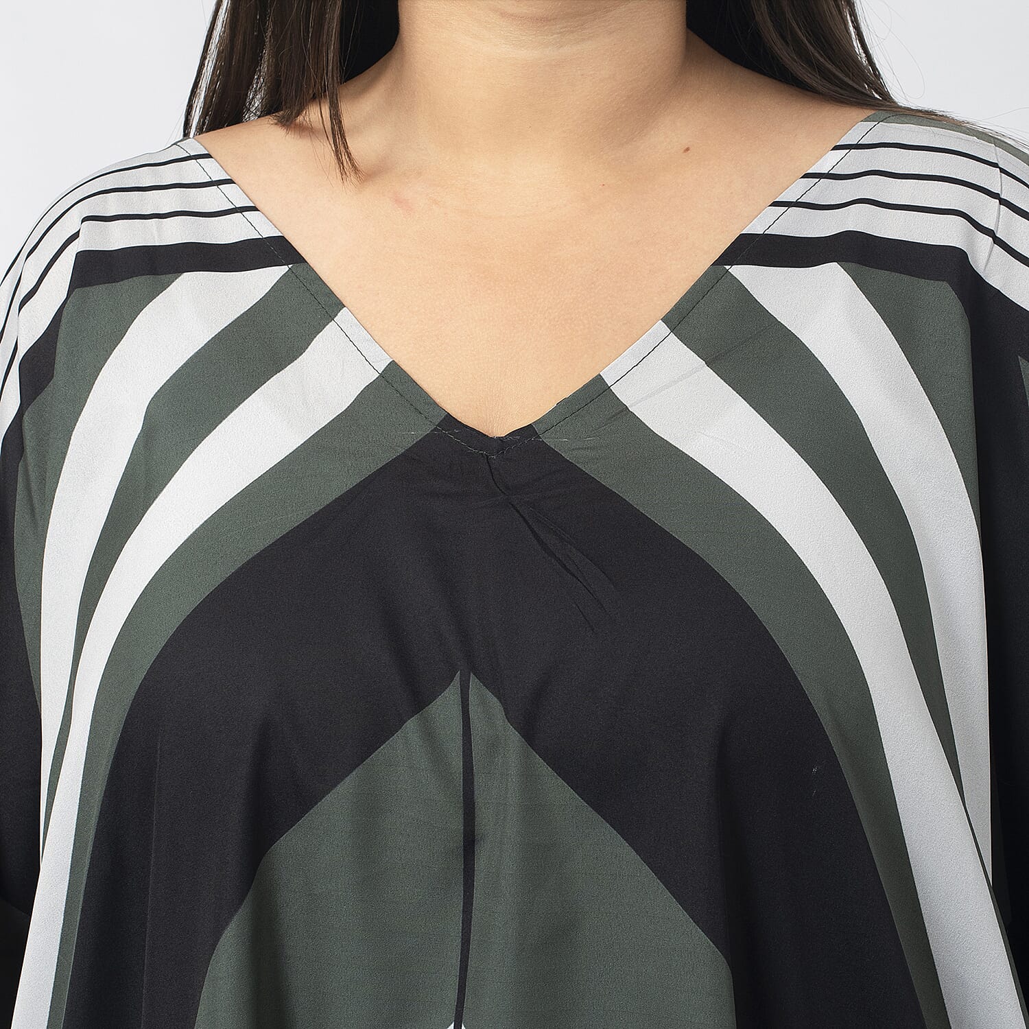 Tamsy 100% Polyester Printed Kaftan (Size S) - Pink & Off White