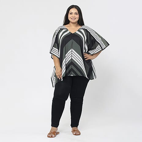 TAMSY Printed V-Neck Kaftan (Size XL) - Khaki