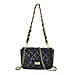 Designer Inspired Quilted Pattern Crossbody Bag with Shoulder Chain Strap - Black
