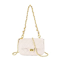 Designer Inspired Quilted Pattern Crossbody Bag with Shoulder Chain Strap - Black