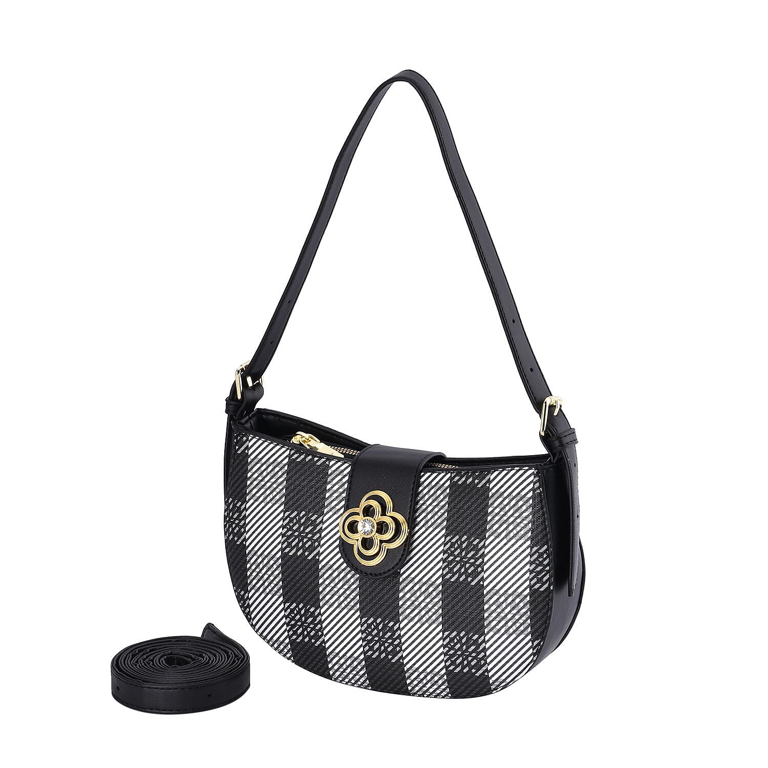 Closeout Deal Checkered Pattern Shoulder Bag - Black & White