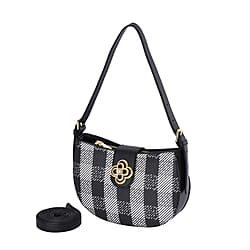 Closeout Deal Checkered Pattern Shoulder Bag - Camel - Off White
