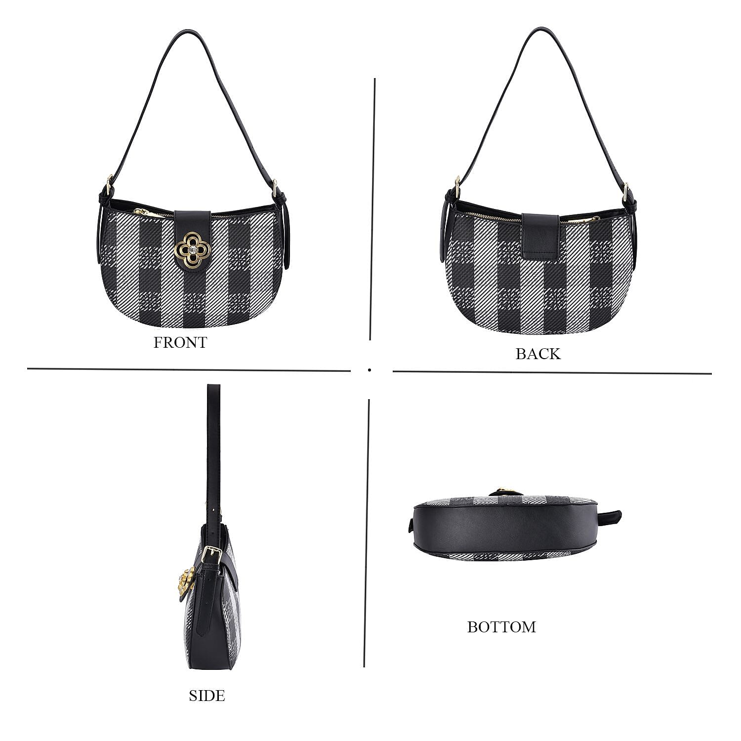 Closeout Deal Checkered Pattern Shoulder Bag - Black & White