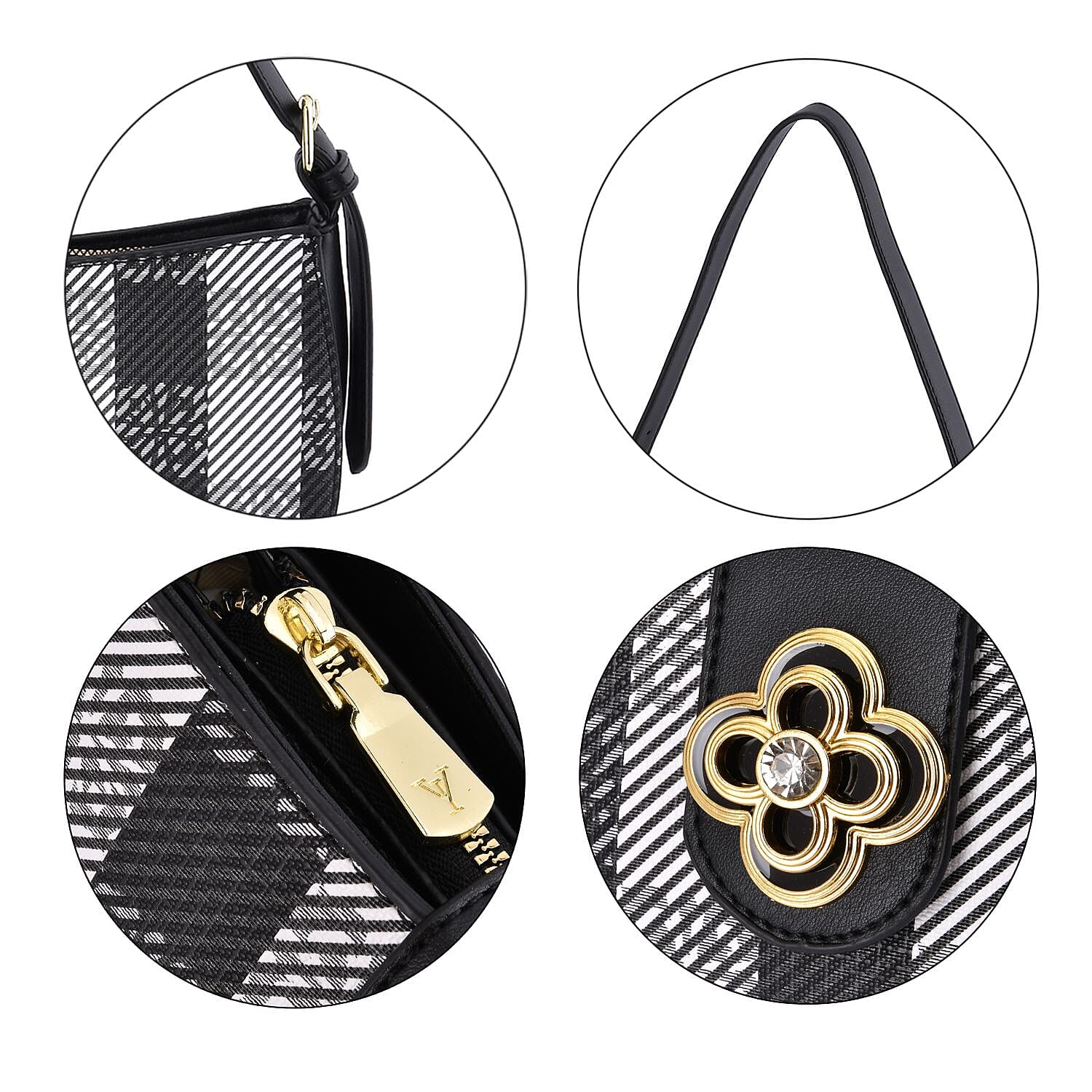 Closeout Deal Checkered Pattern Shoulder Bag - Black & White