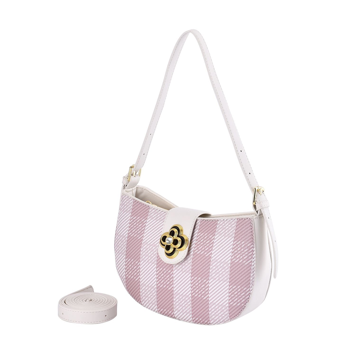 Closeout Deal Checkered Pattern Shoulder Bag - Pink - White