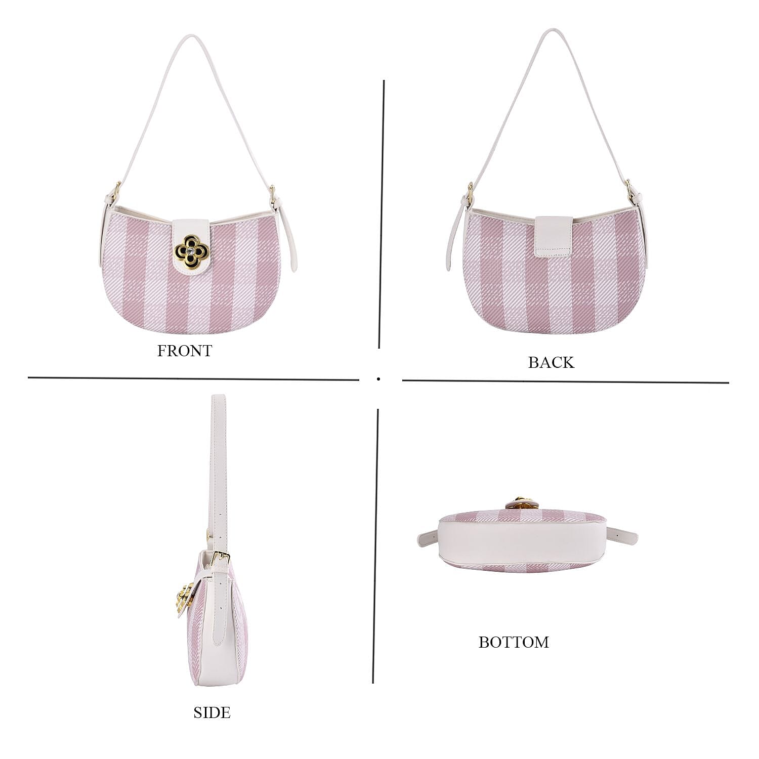 Closeout Deal Checkered Pattern Shoulder Bag - Pink - White