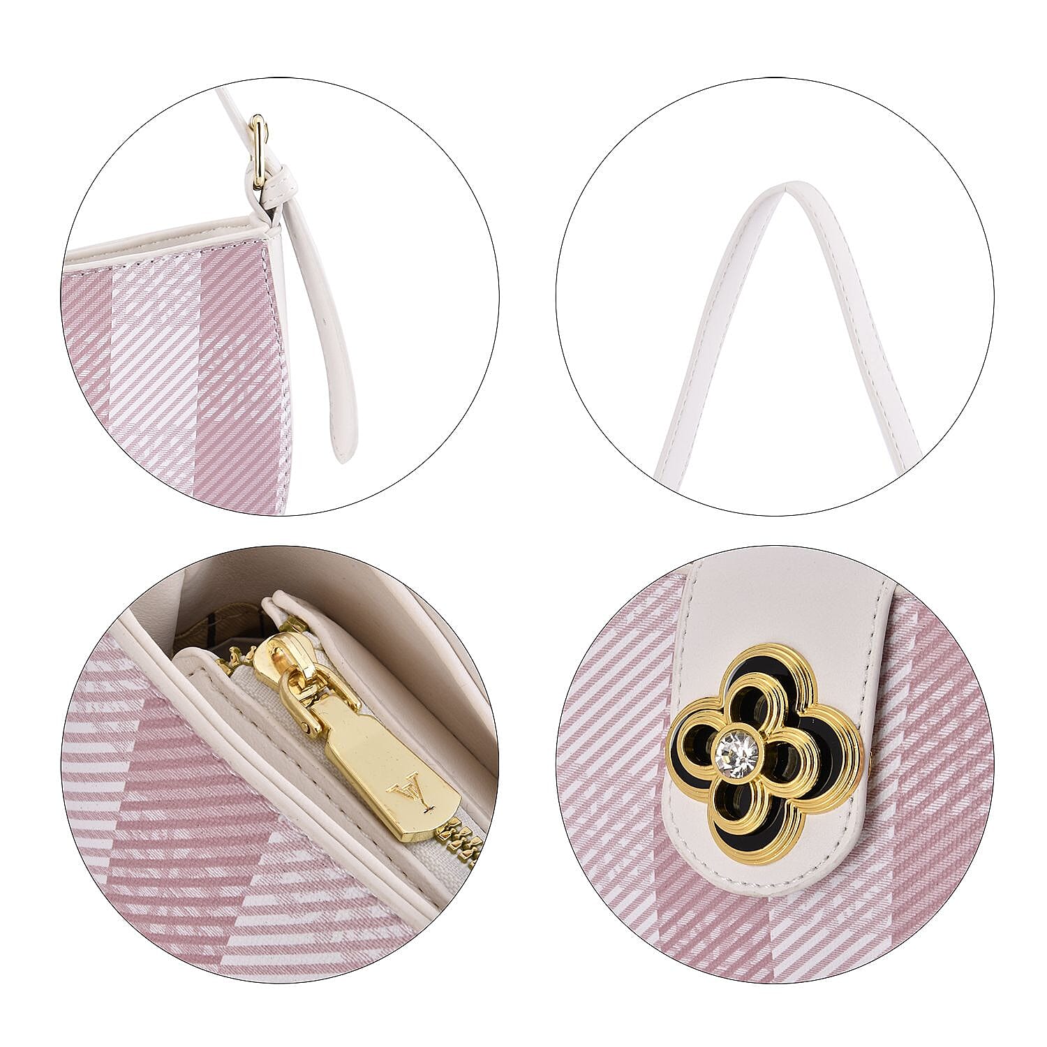 Closeout Deal Checkered Pattern Shoulder Bag - Pink - White