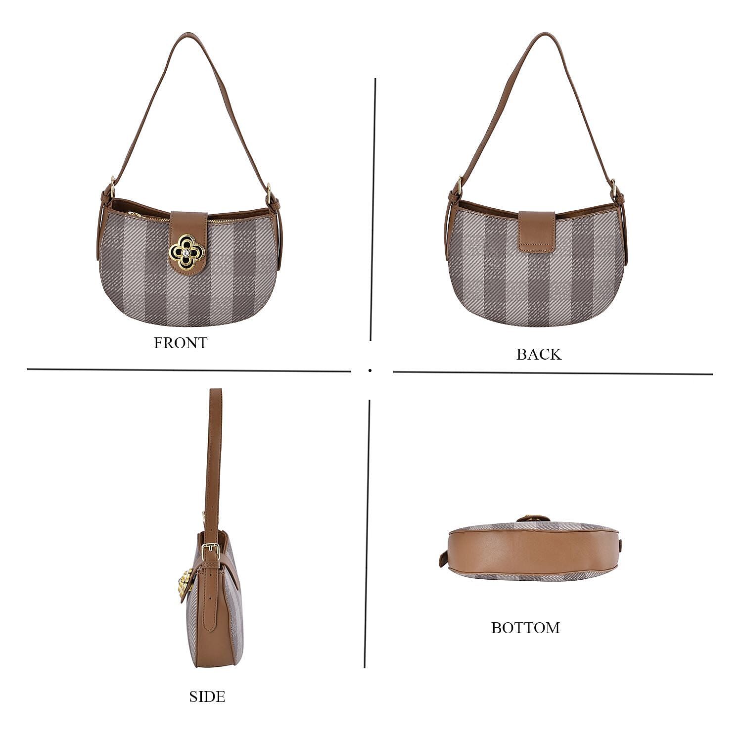 Closeout Deal Checkered Pattern Shoulder Bag - Camel - Off White