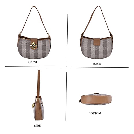 Closeout Deal Checkered Pattern Shoulder Bag - Camel - Off White