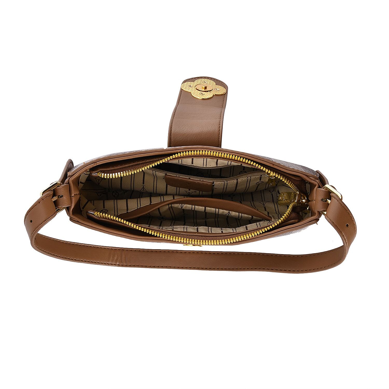 Closeout Deal Checkered Pattern Shoulder Bag - Camel - Off White