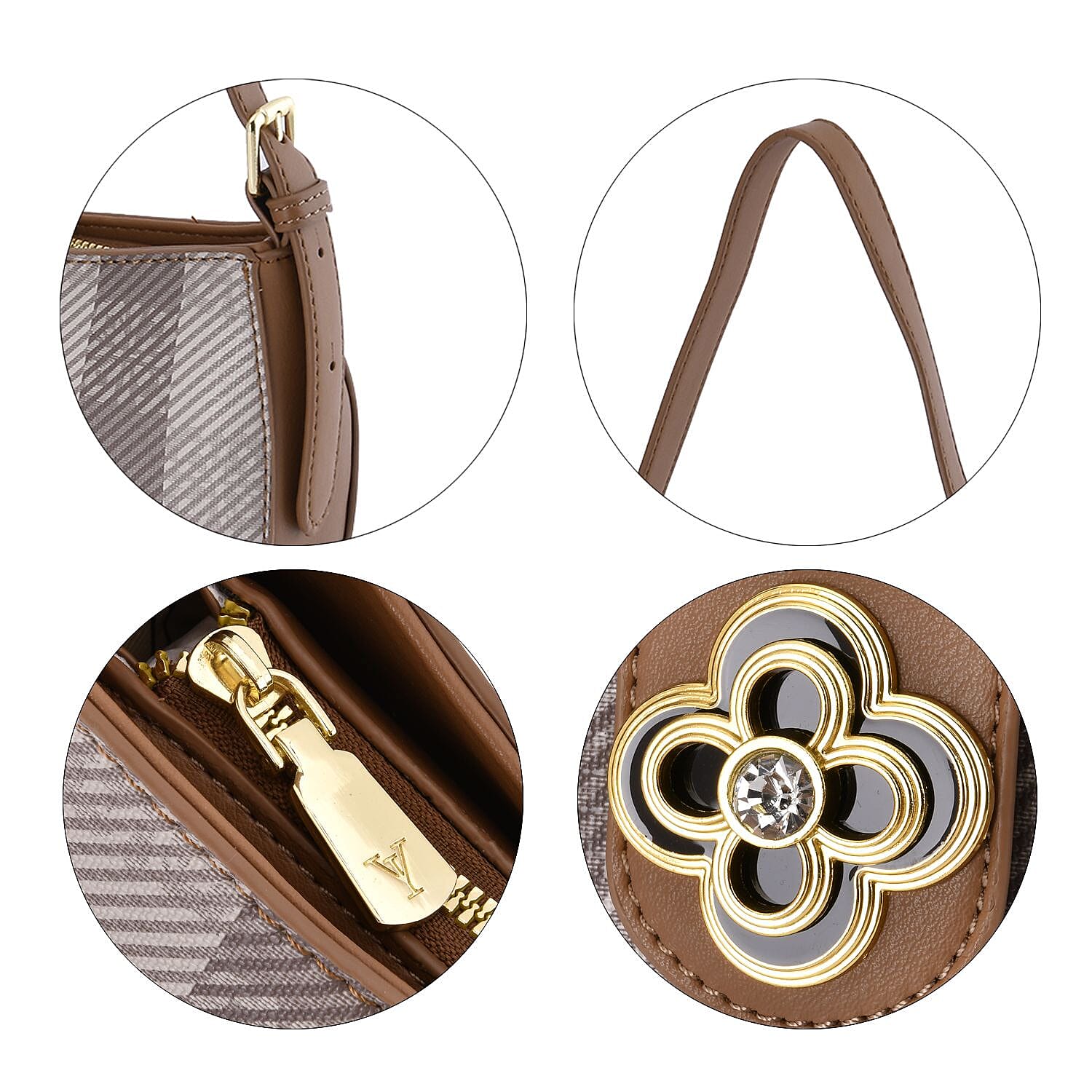 Closeout Deal Checkered Pattern Shoulder Bag - Camel - Off White