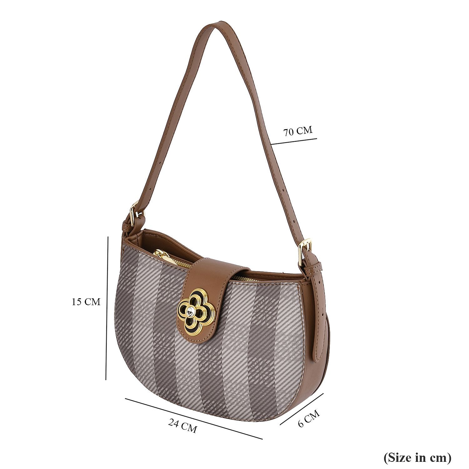 Closeout Deal Checkered Pattern Shoulder Bag - Camel - Off White