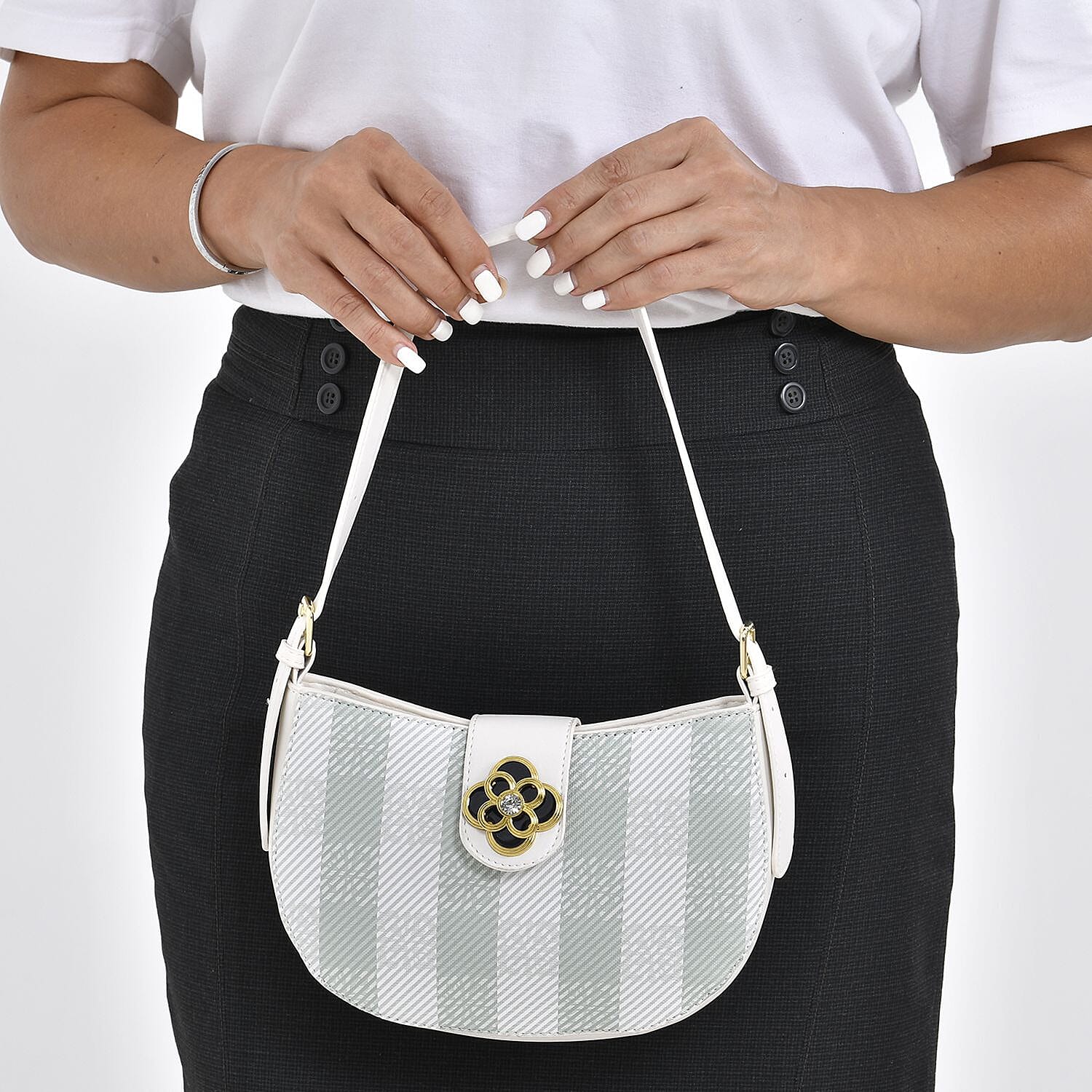 Closeout Deal Checkered Pattern Shoulder Bag - Camel - Green