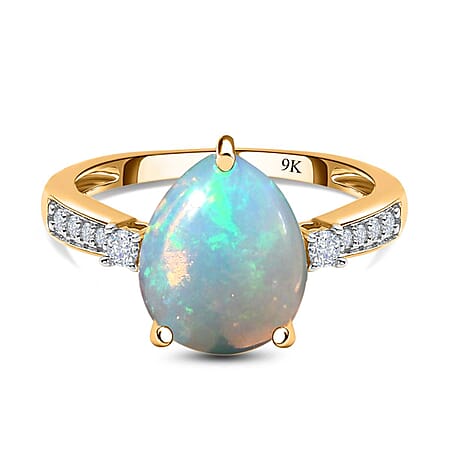 9K Yellow Gold Ethiopian Welo Opal & Moissanite Ring 2.12 Ct