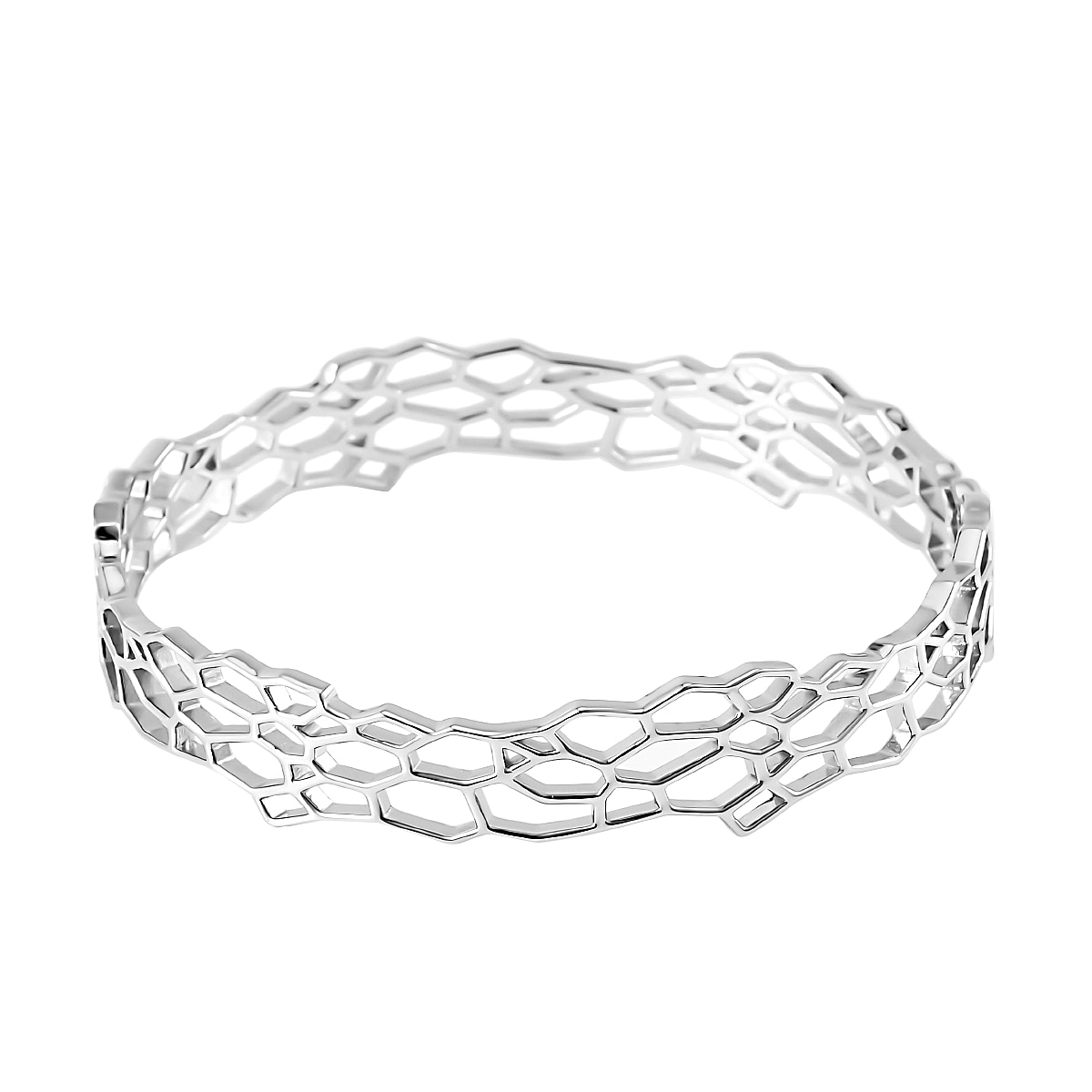 Lucy Q Honeycomb Collection - Rhodium Overlay Sterling Silver Honeycomb Bangle (Size 7.5)