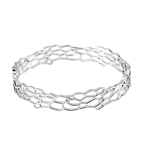 Lucy Q Honeycomb Collection - Rhodium Overlay Sterling Silver Honeycomb Bangle (Size 7.5)