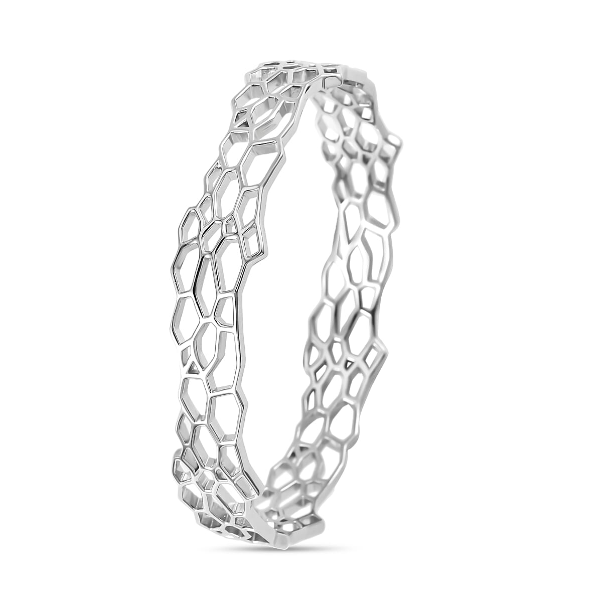 Lucy Q Honeycomb Collection - Rhodium Overlay Sterling Silver Honeycomb Bangle (Size 7.5)