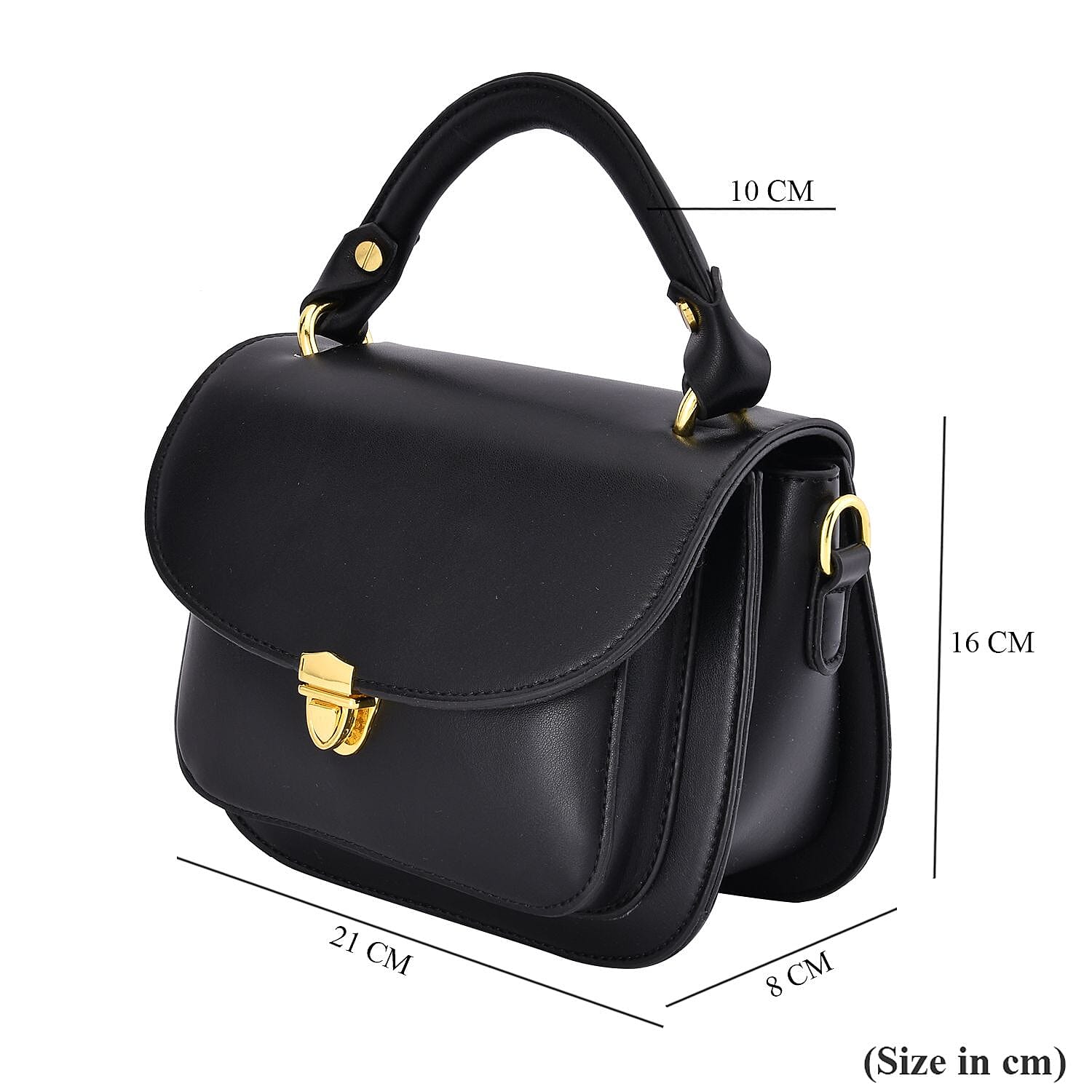 Closeout Deal Top Handle Crossbody Bag with Detachable Strap - Black