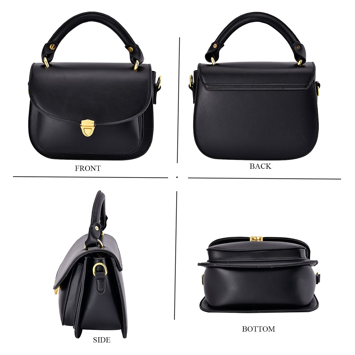 Closeout Deal Top Handle Crossbody Bag with Detachable Strap - Black