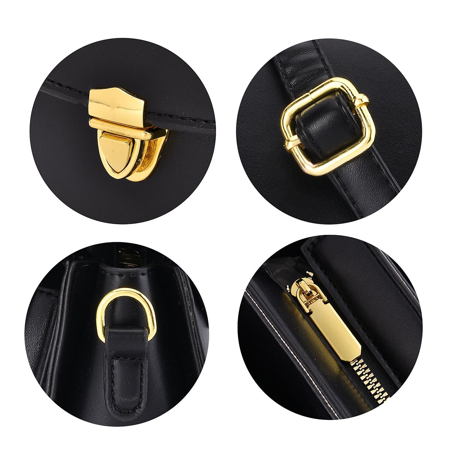 Closeout Deal Top Handle Crossbody Bag with Detachable Strap - Black