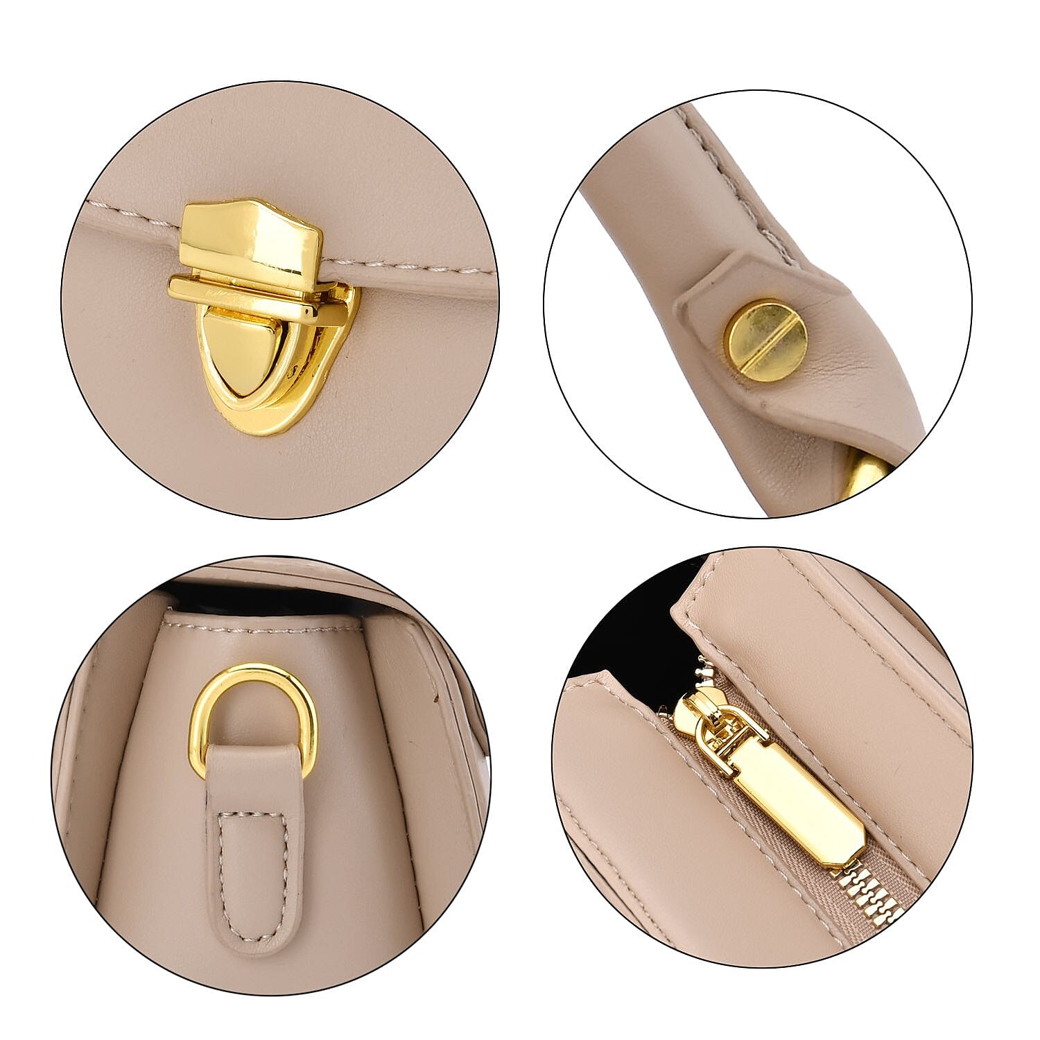 Closeout Deal Top Handle Crossbody Bag with Detachable Strap - Beige