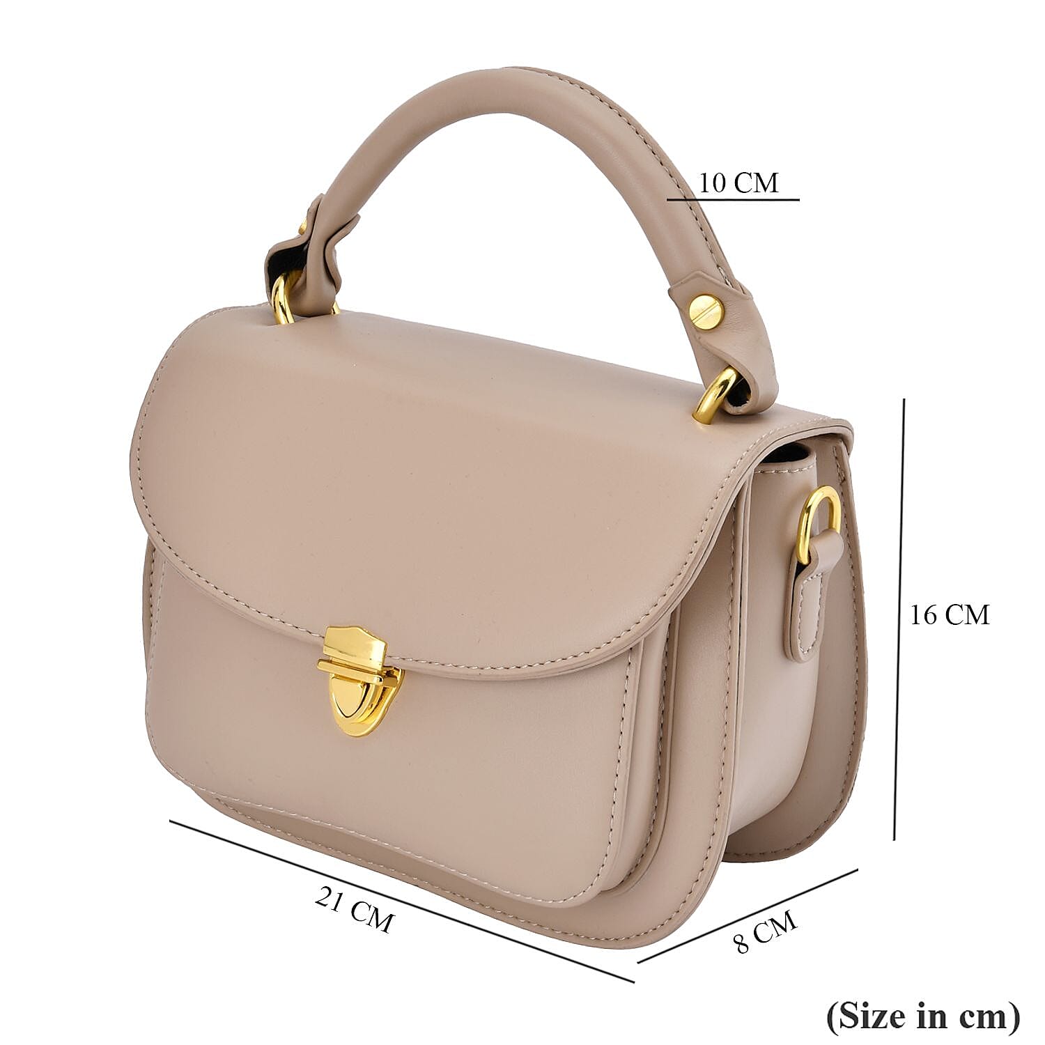 Closeout Deal Top Handle Crossbody Bag with Detachable Strap - Beige