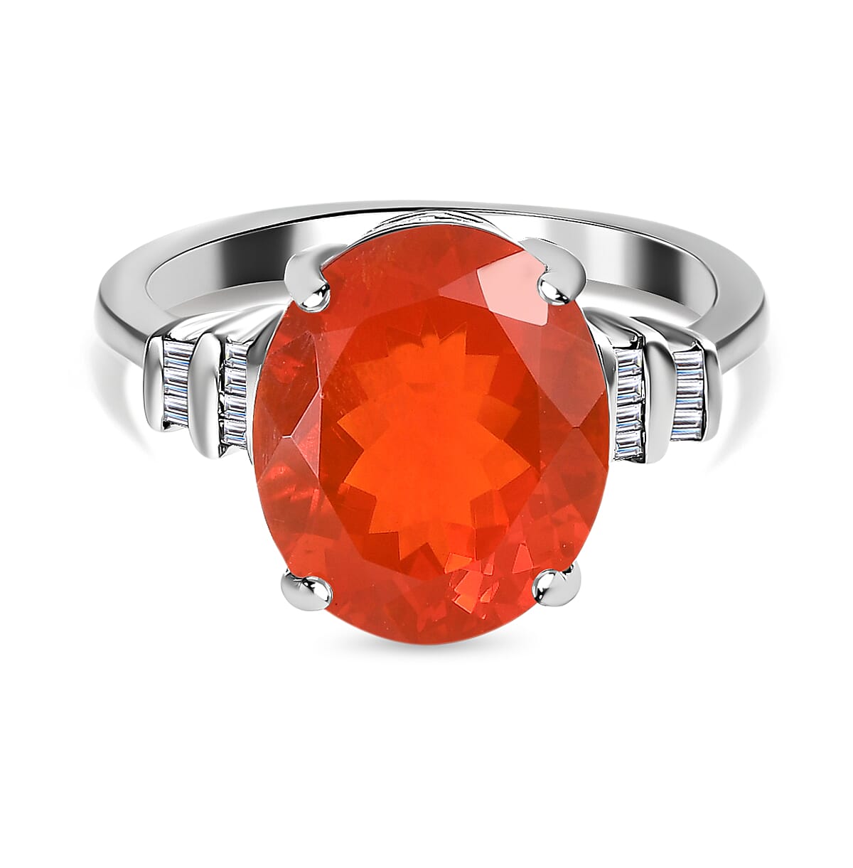 RHAPSODY 950 Platinum AAAA Salamanca Fire Opal 3.25 Ct.) and Diamond (VS - E-F) Ring 3.32 Ct, Platinum Wt. 5.47 Gms