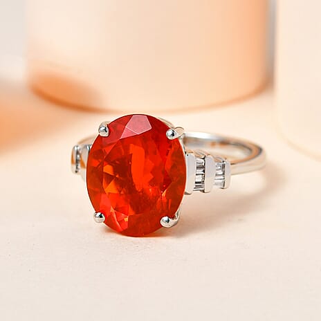 RHAPSODY 950 Platinum AAAA Salamanca Fire Opal 3.25 Ct.) and Diamond (VS - E-F) Ring 3.32 Ct, Platinum Wt. 5.47 Gms