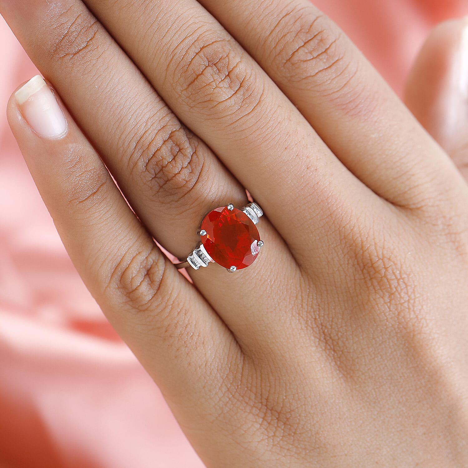 RHAPSODY 950 Platinum AAAA Salamanca Fire Opal 3.25 Ct.) and Diamond (VS - E-F) Ring 3.32 Ct, Platinum Wt. 5.47 Gms