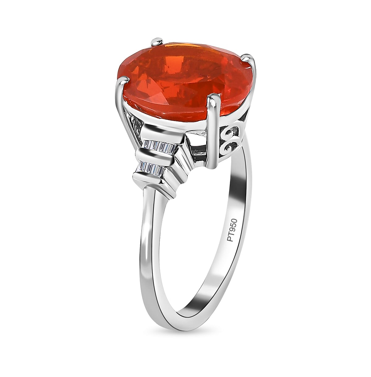 RHAPSODY 950 Platinum AAAA Salamanca Fire Opal 3.25 Ct.) and Diamond (VS - E-F) Ring 3.32 Ct, Platinum Wt. 5.47 Gms