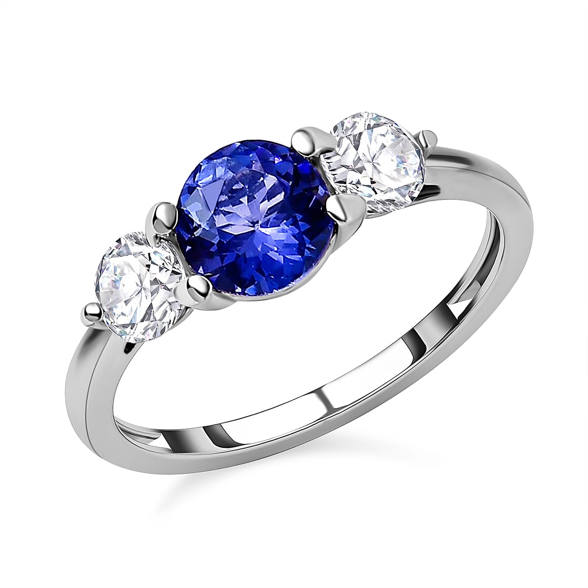 Tanzanite & Moissanite Ring in Platinum Overlay Sterling Silver 1.29 Ct.