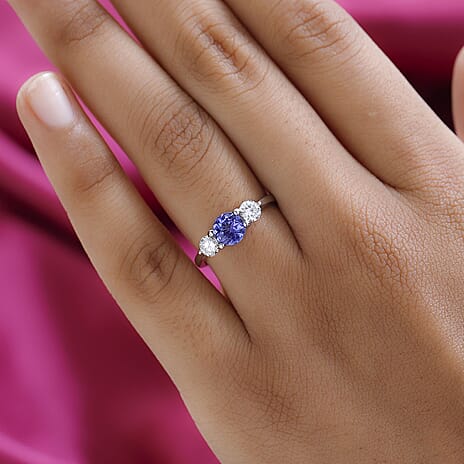 Tanzanite & Moissanite Ring in Platinum Overlay Sterling Silver 1.29 Ct.