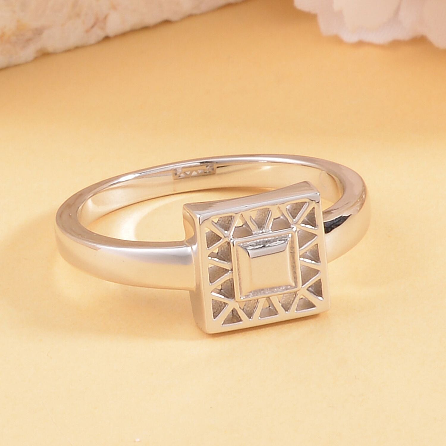 Rachel Galley Geo Traingle Collection - Rhodium Overlay Sterling Silver Ring, Silver Wt. 5 Gms