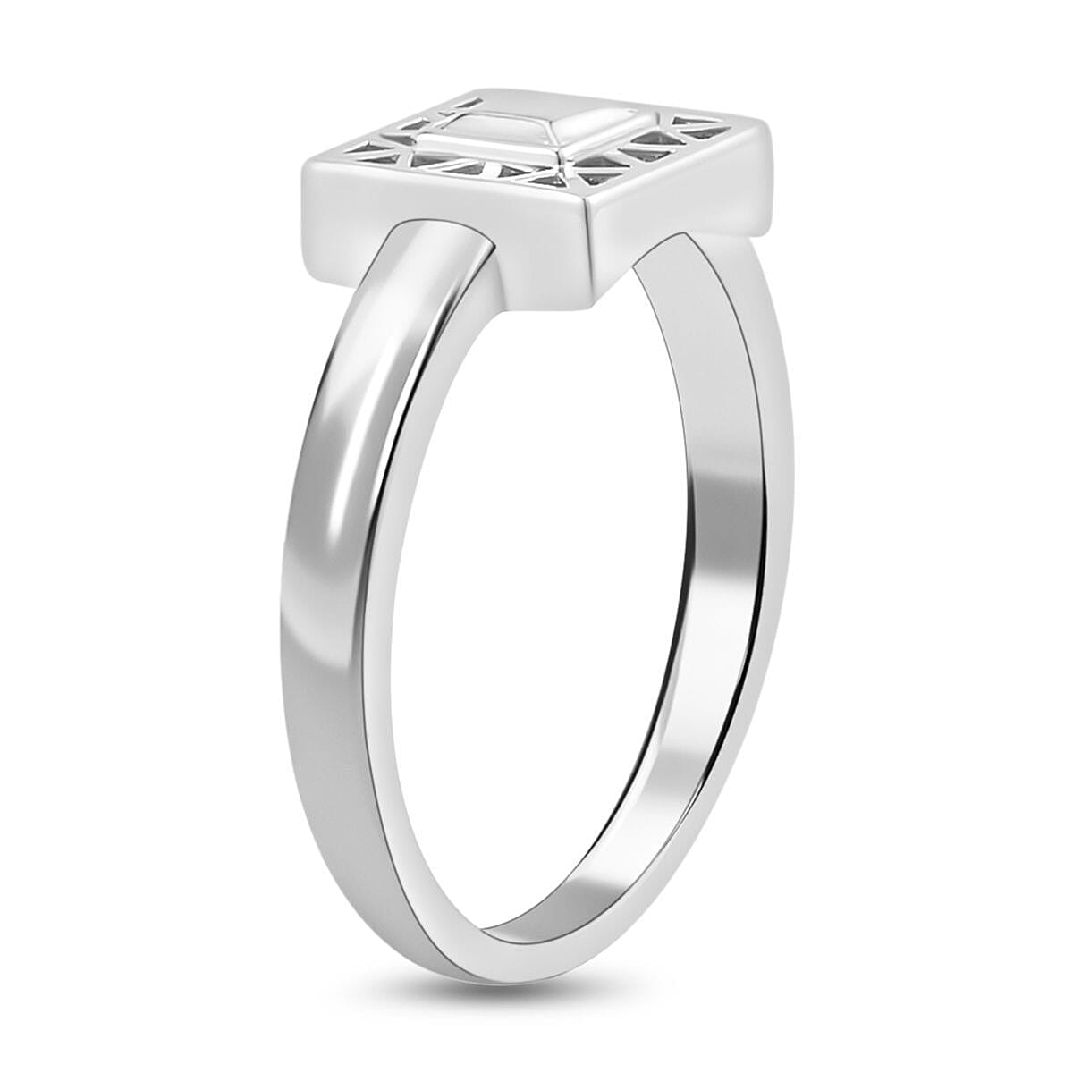 Rachel Galley Geo Traingle Collection - Rhodium Overlay Sterling Silver Ring, Silver Wt. 5 Gms