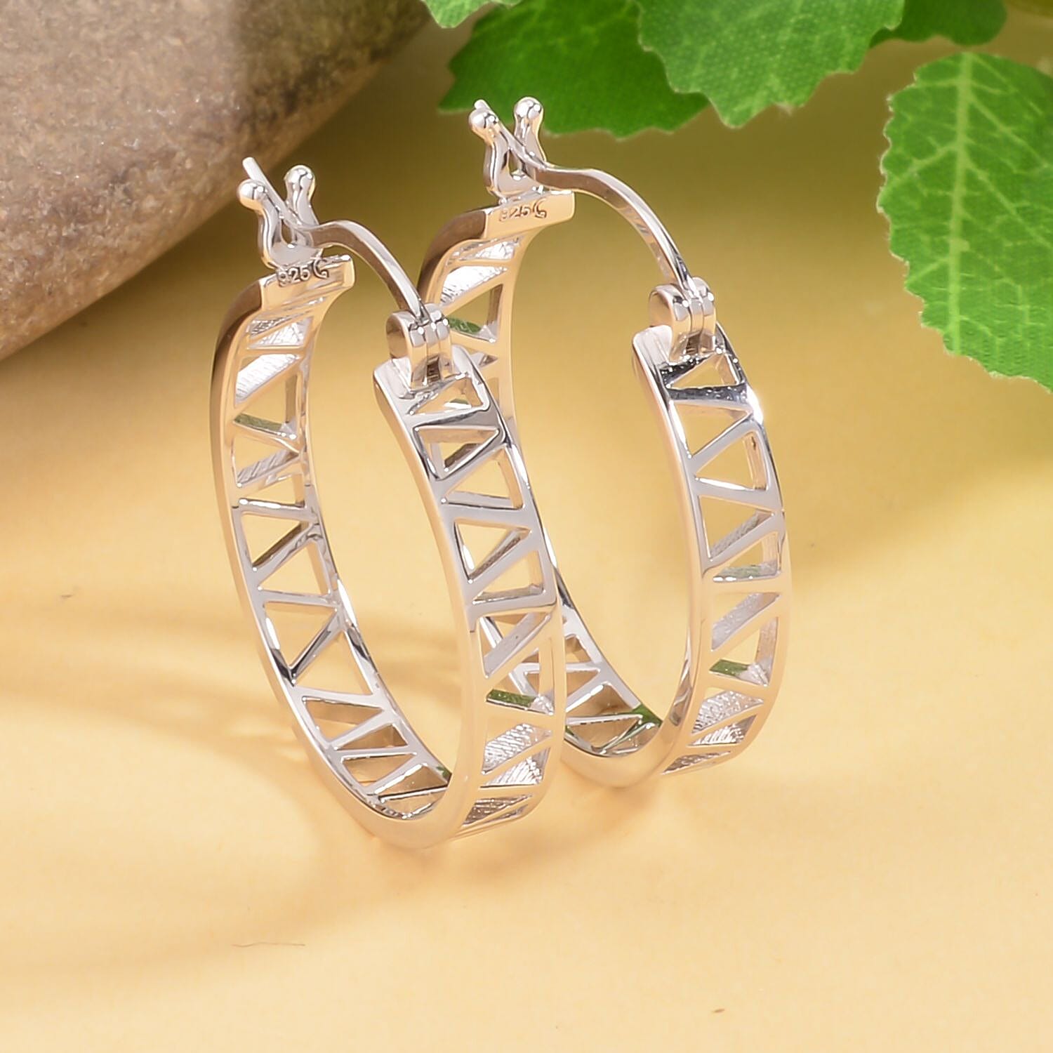 Rachel Galley Geo Traingle Collection - Rhodium Overlay Sterling Silver Hoop Earrings