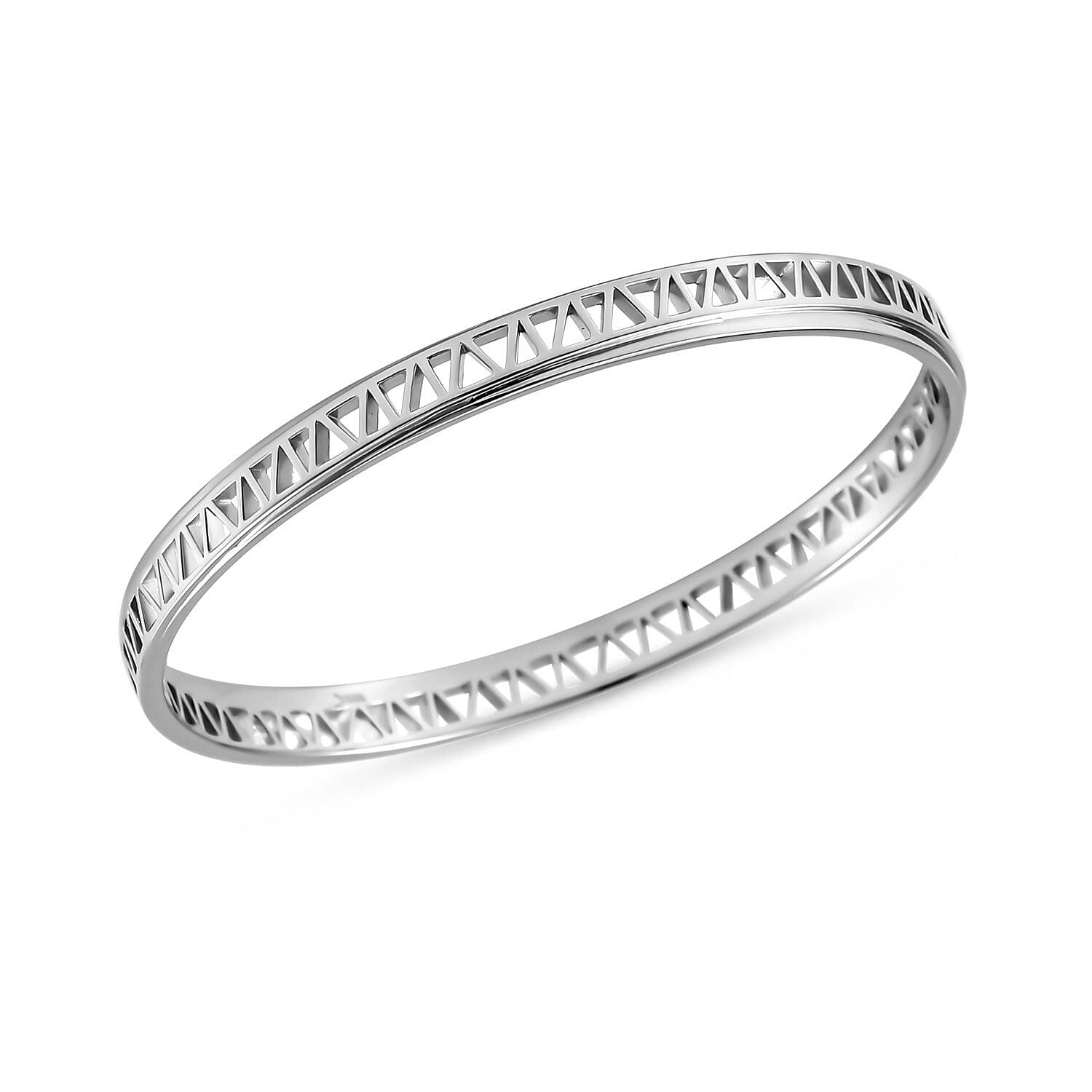 RACHEL GALLEY Geo Traingle Collection - Rhodium Overlay Sterling Silver Bangle (Size - 7.5) silver wt. 17gms