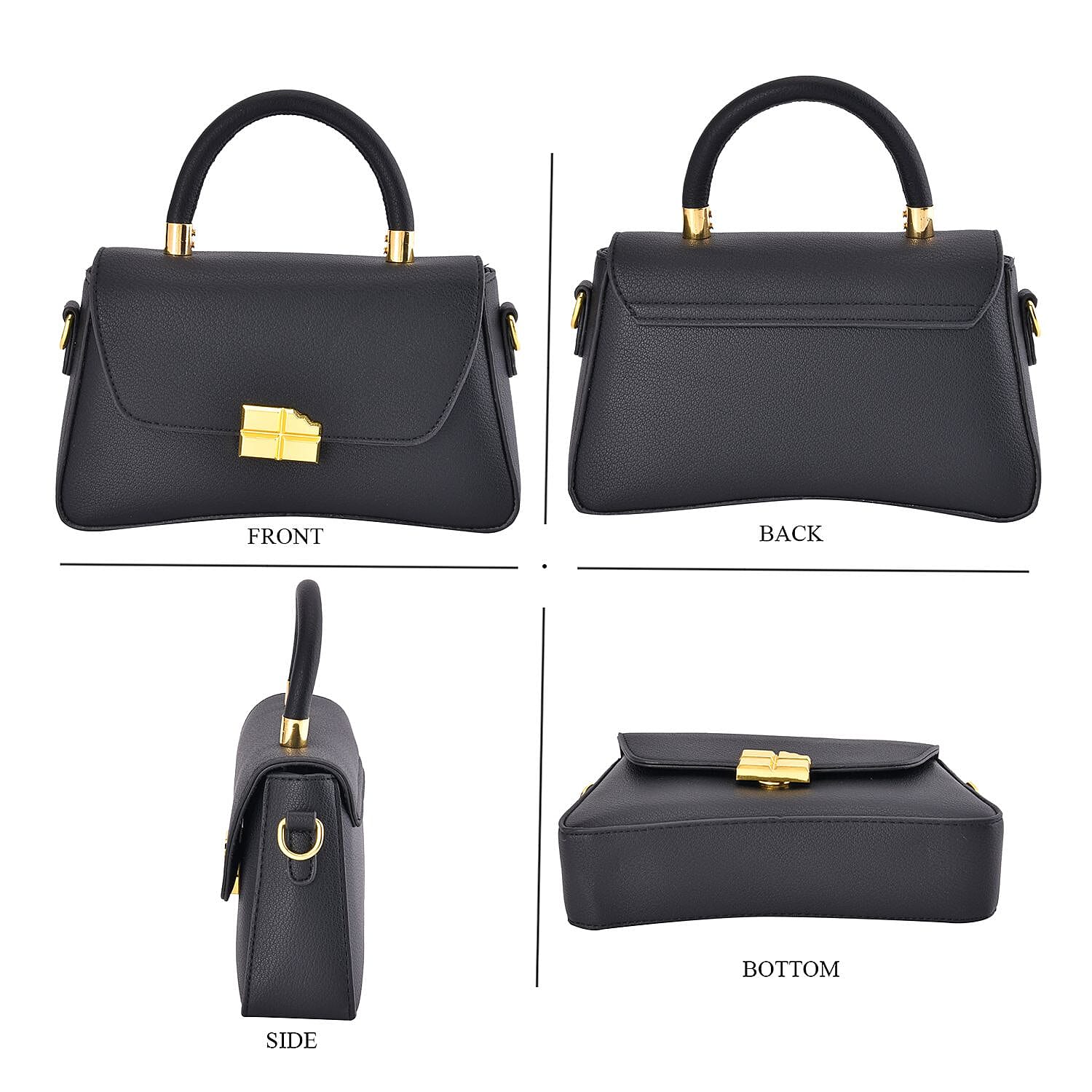 Closeout deal Top Handle Crossbody Bag with Detachable - Adjustable Strap - Black