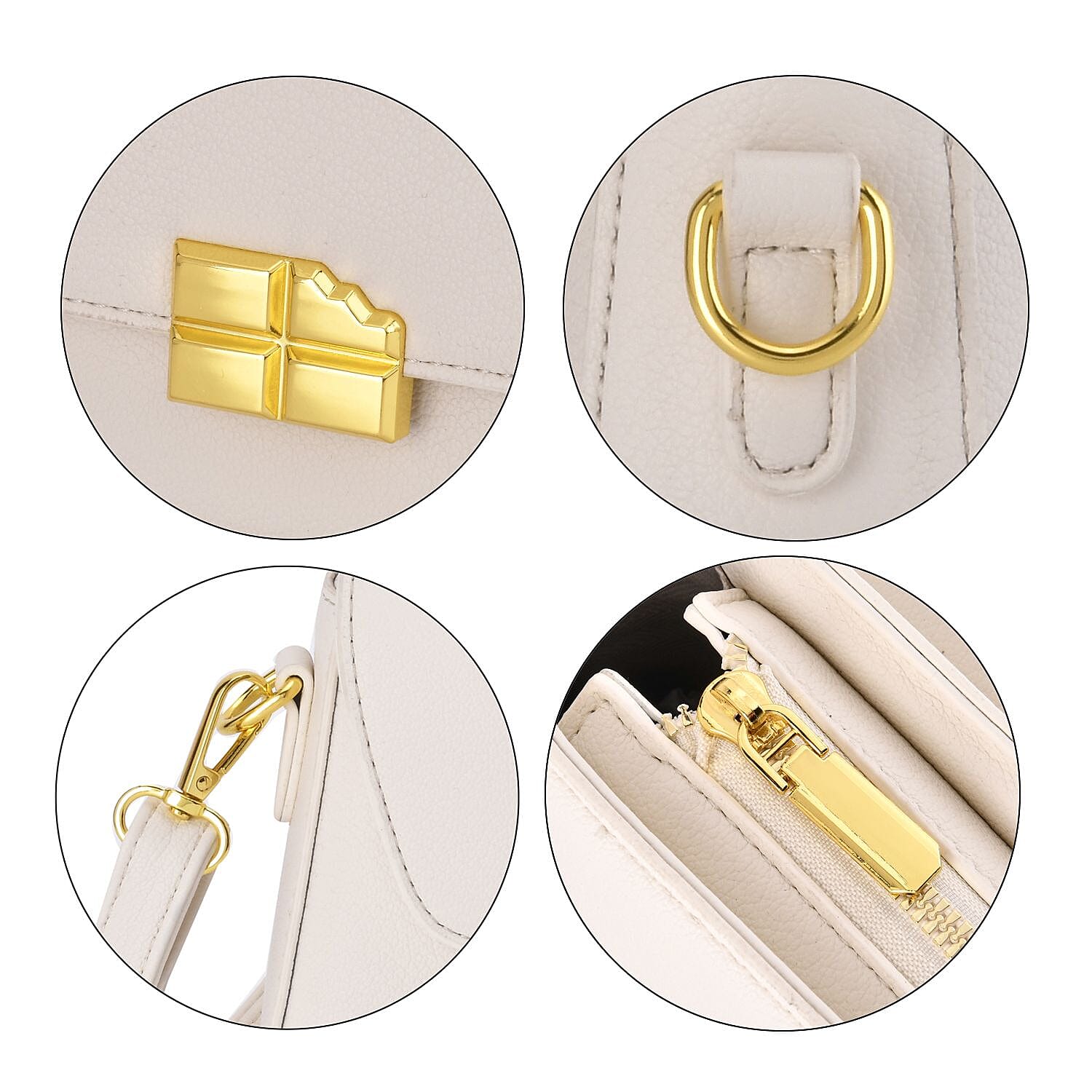 Closeout deal Top Handle Crossbody Bag with Detachable - Adjustable Strap - White