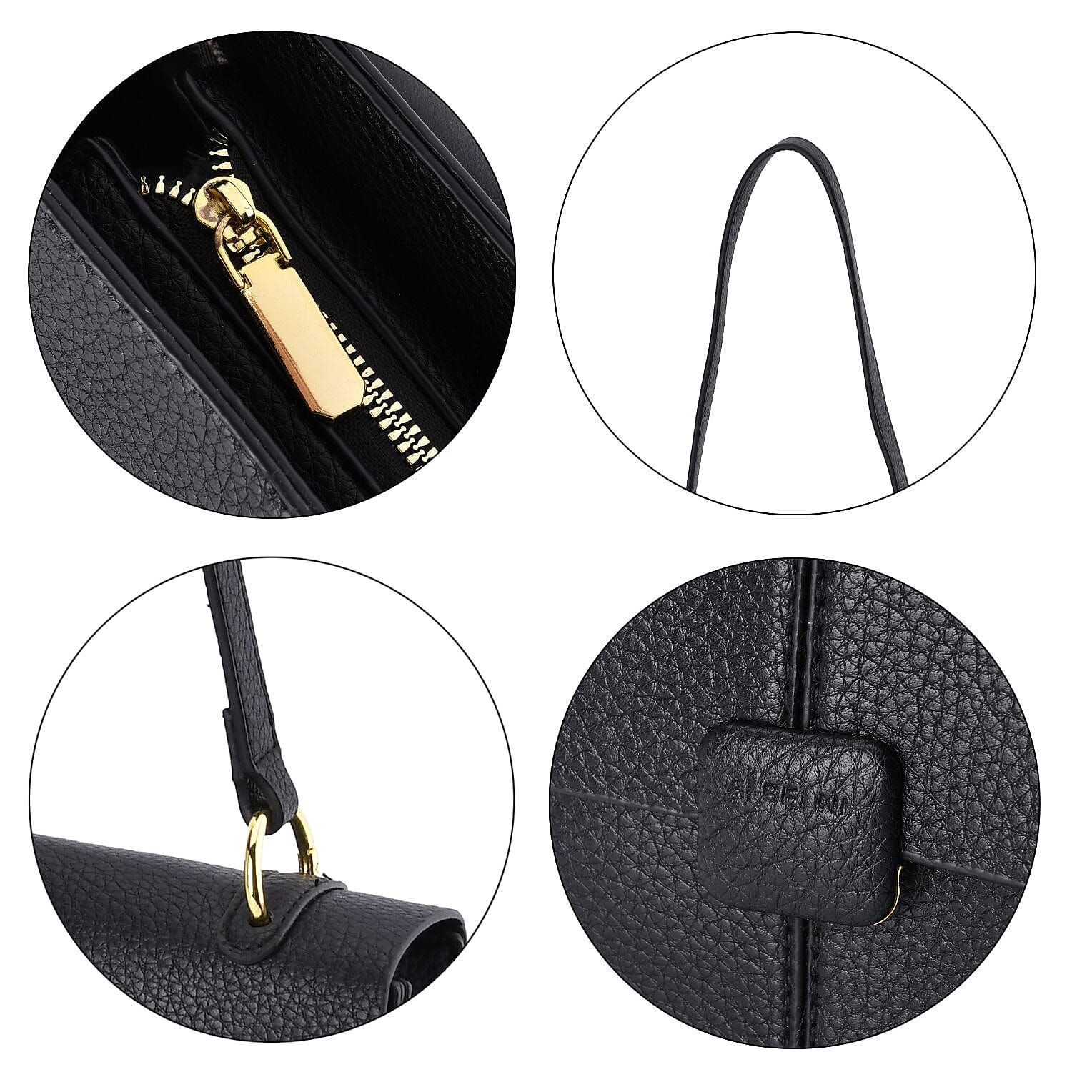 Solid Colour Shoulder Bag with Magnetic Lock - Black