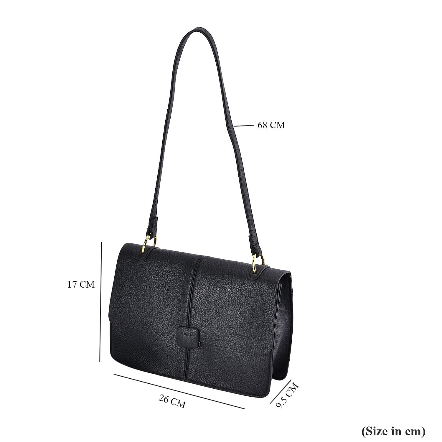 Solid Colour Shoulder Bag with Magnetic Lock - Black