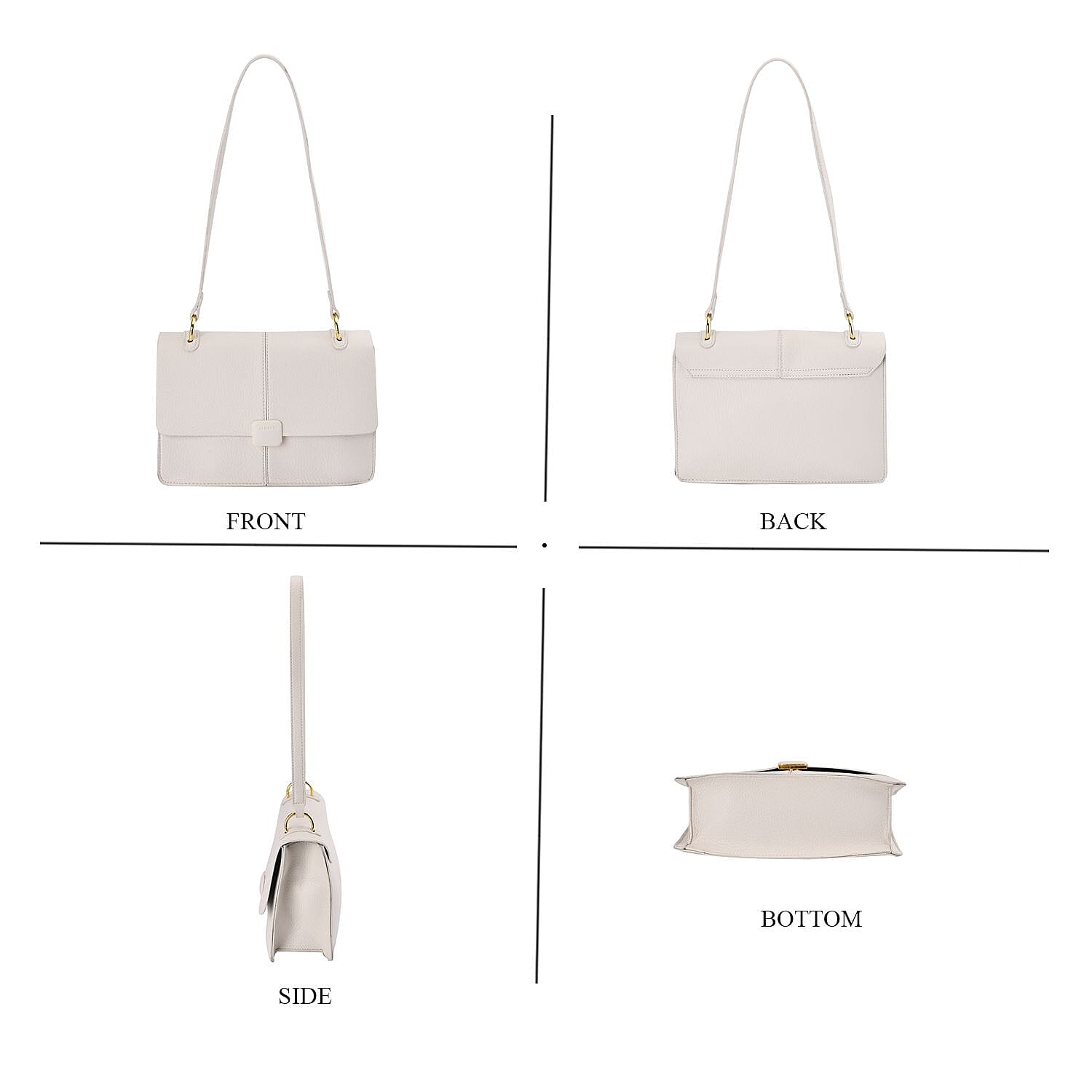 Solid Colour Shoulder Bag with Magnetic Lock - White