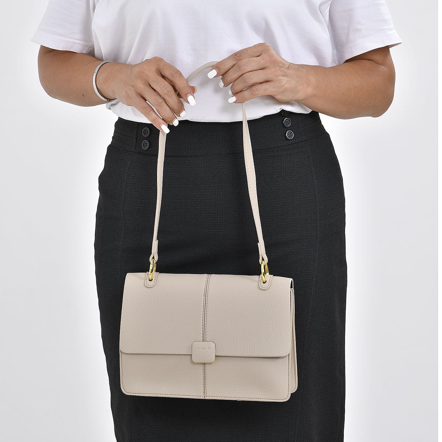 Solid Colour Shoulder Bag with Magnetic Lock - Khaki