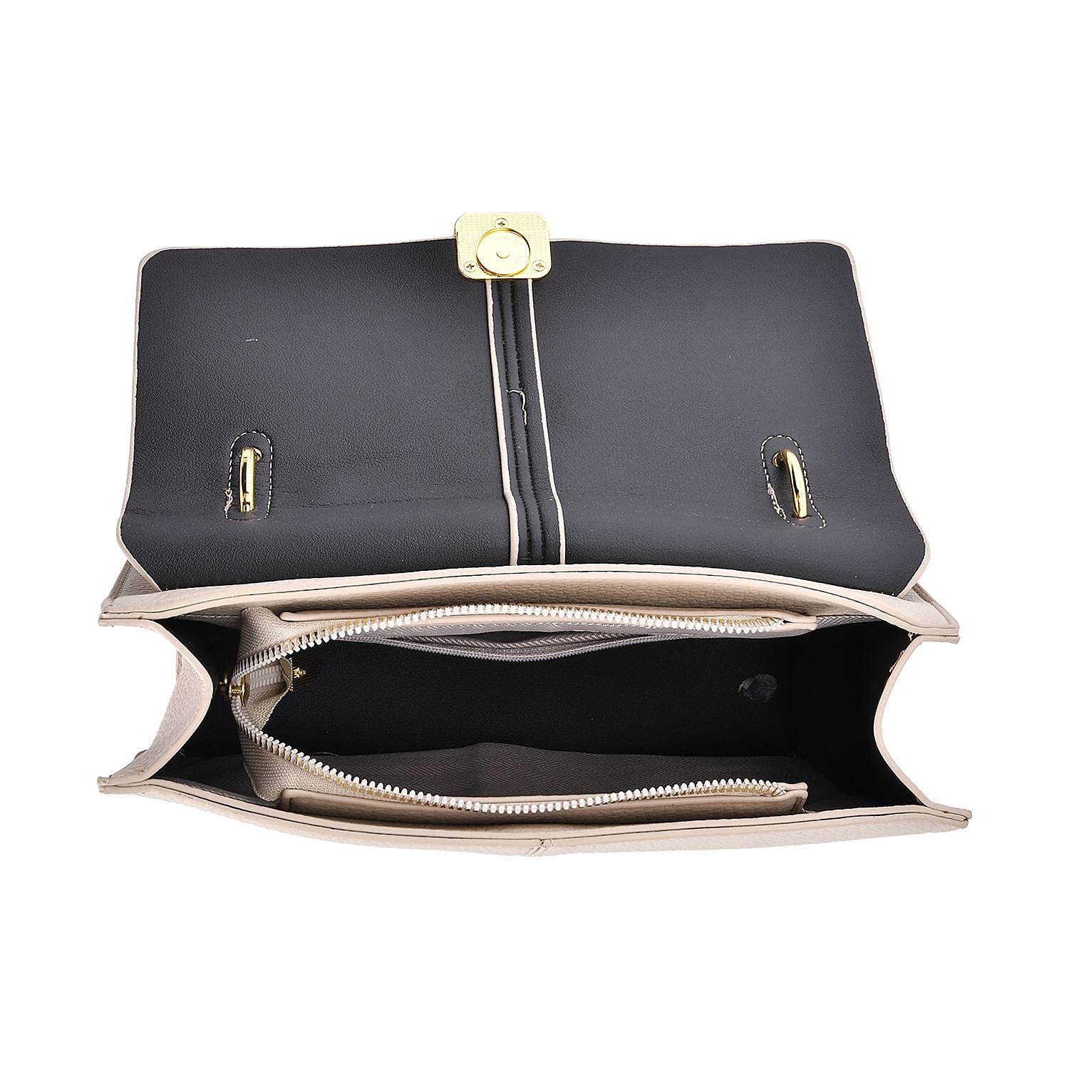 Solid Colour Shoulder Bag with Magnetic Lock - Khaki