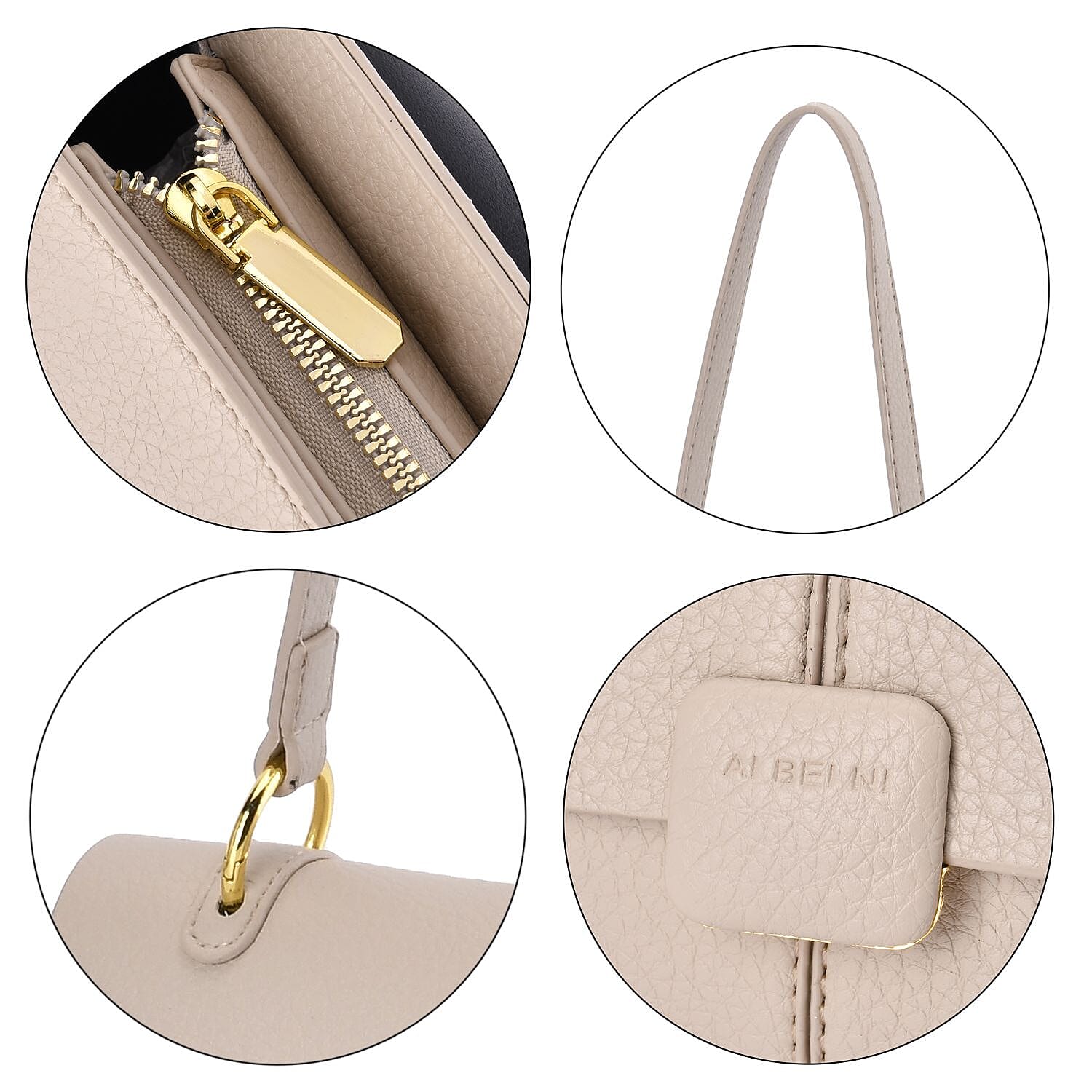 Solid Colour Shoulder Bag with Magnetic Lock - Khaki