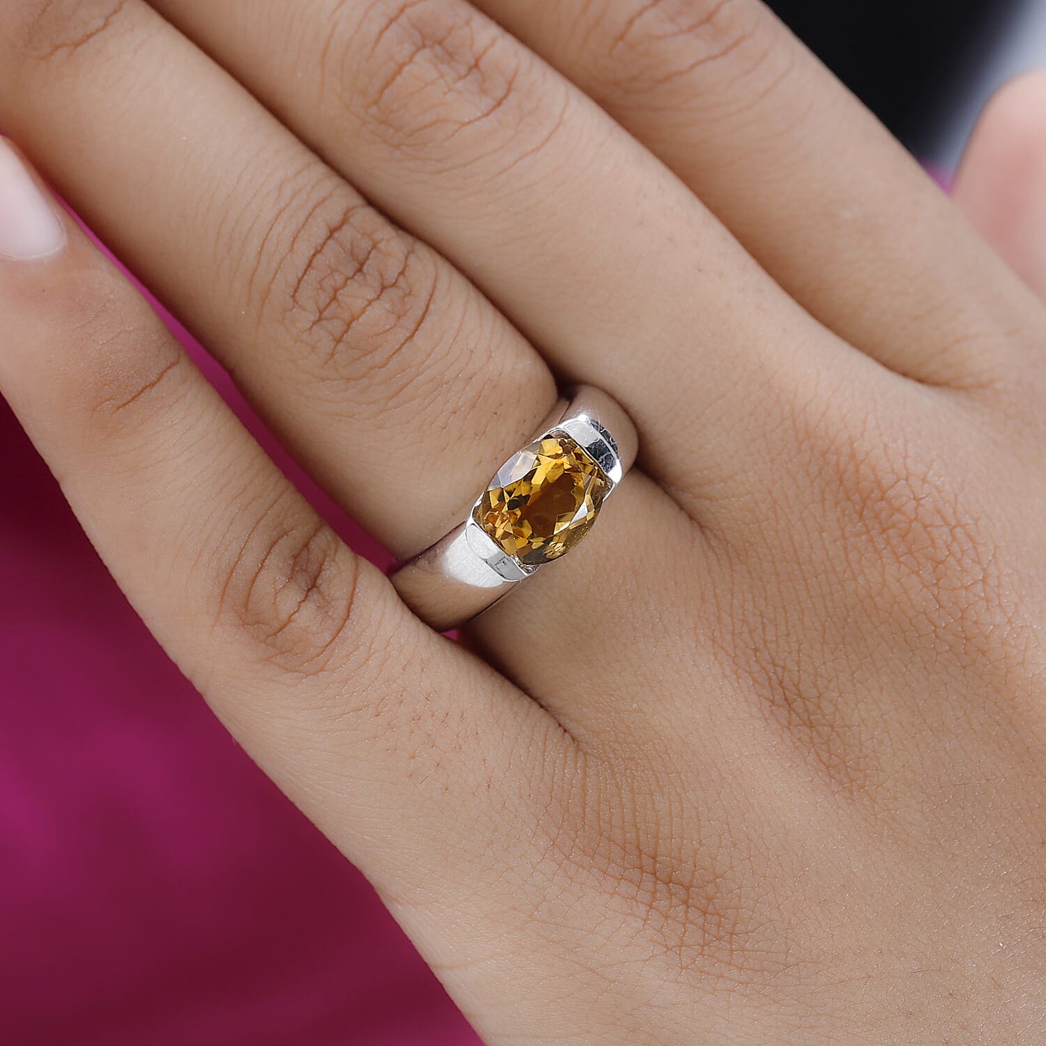Citrine Ring in Platinum Overlay Sterling Silver 2.69 Ct, Silver Wt. 6.00 GM
