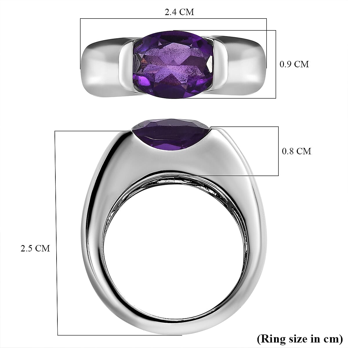 Amethyst Ring in Platinum Overlay Sterling Silver 2.27 Ct, Silver Wt. 6 Gms