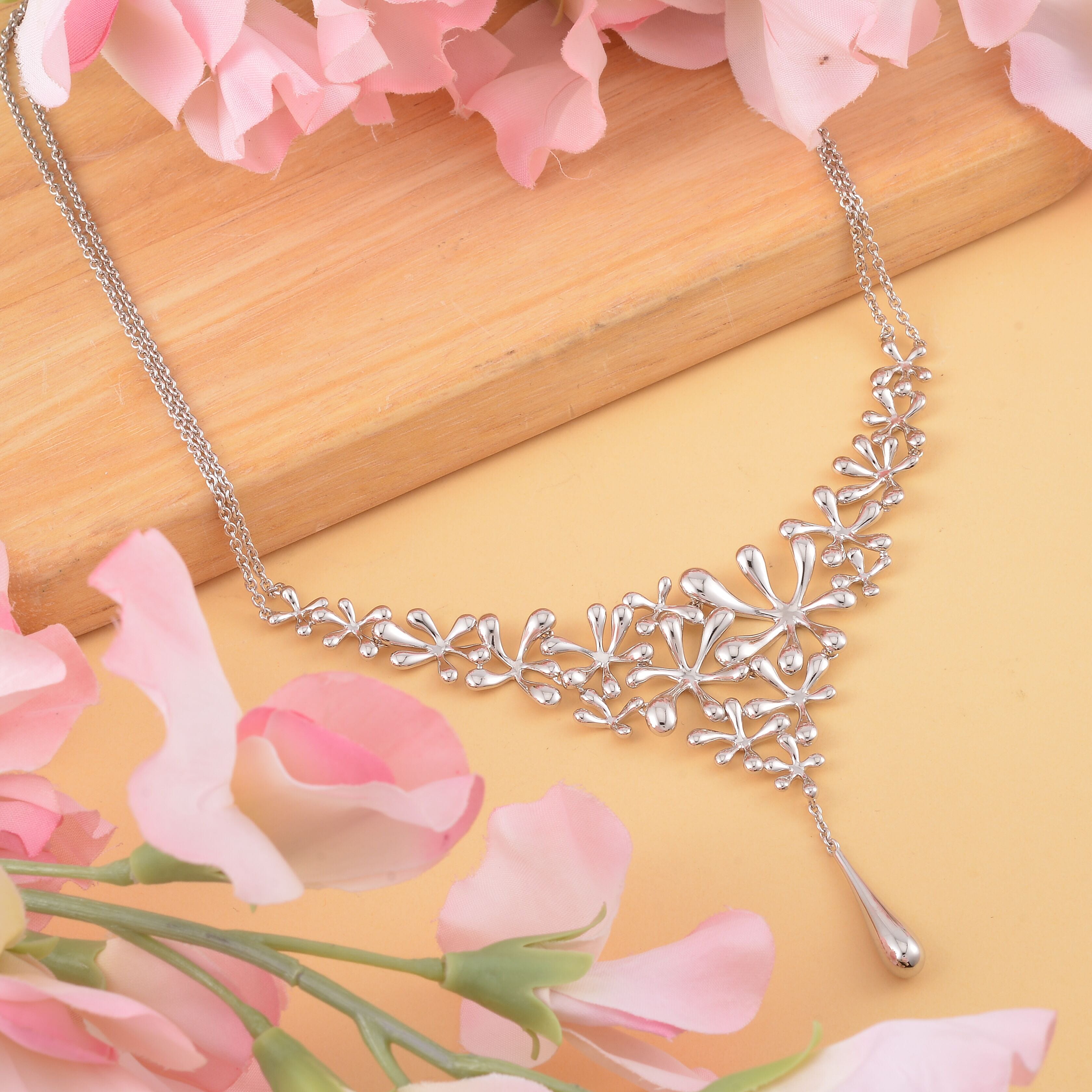 Lucy Q Splash Collection - Rhodium Overlay Sterling Silver Necklace (Size - 16-18-20)